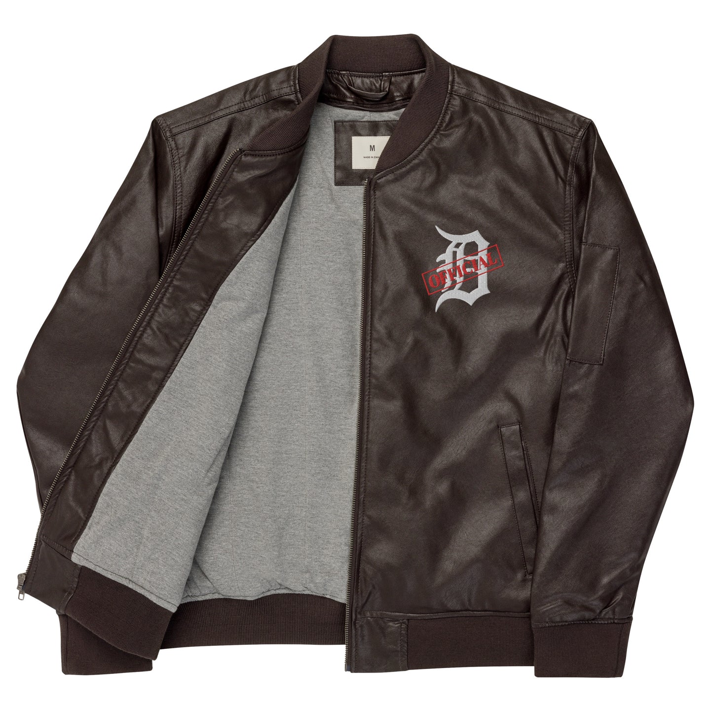 D-OFFICIAL BRANDS "Original Logo" Faux Leather Bomber Jacket (White Logo Collection)